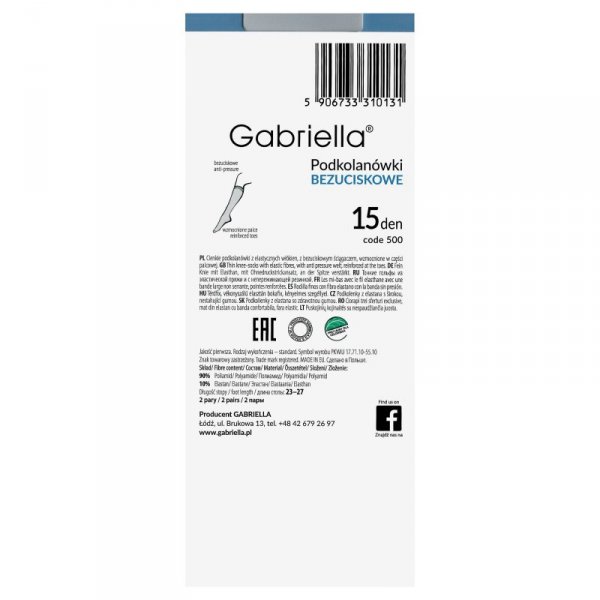 Gabriella Podkolanówki bezuciskowe lycra 500 15 den nocciola
