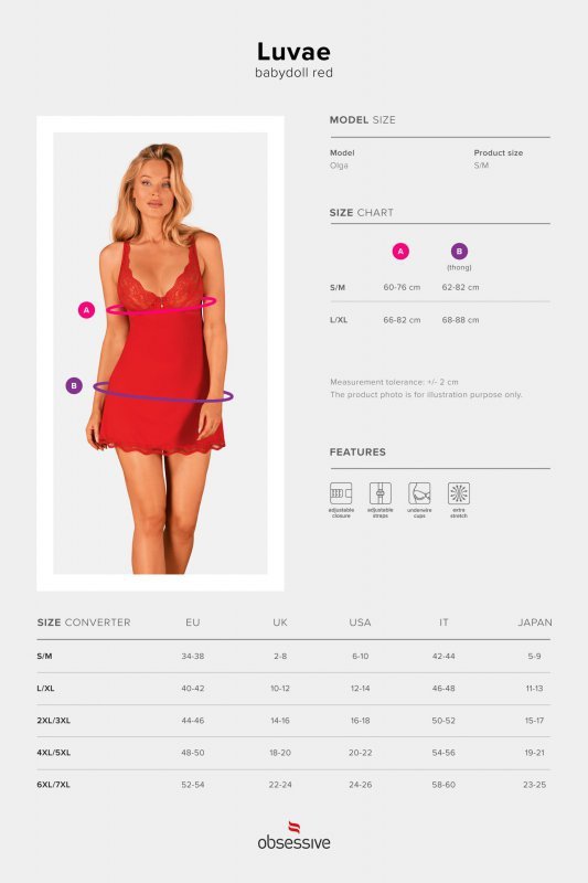 Obsessive Babydoll i stringi Luvae czerwone