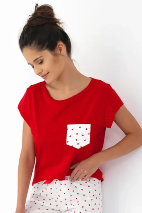 Sensis ADELAIDE Bawełniana piżama długa, czerwona