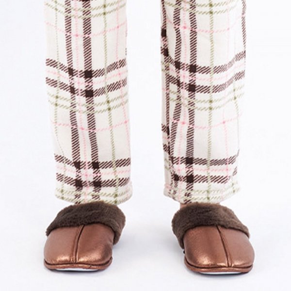 Sorbetto LILIANA Polarowa piżama damska z napisem, brązowa