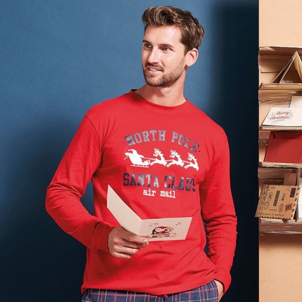 Sorbetto GIOEW Męska piżama świąteczna ze spodniami w kratę, czerwona