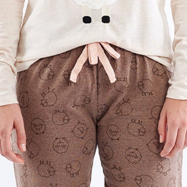 Sorbetto DEBORAH Długa piżama damska z owieczką i napisem, beżowa