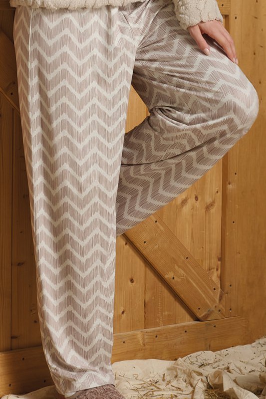 Sorbetto SOFIE Ciepła piżama damska z pluszową bluzą, beżowa