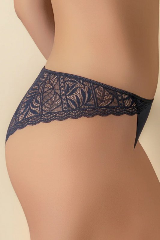 Selene MARA 3139 Majtki bikini z niskim stanem i przezroczystą koronką, marino-granatowe