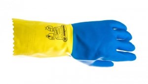 Rękawice gospodarcze z lateksu, flokowane, długość 30 Cm, Gr. 0,60 Mm niebiesko-żółte rozmiar 7,5 VE330BJ07