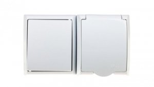 FALA Łącznik hermetyczny pojedynczy + gniazdo z/u Schuko z klapką białe ZH-Ł1GS/00/w