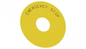 Etykieta żółta samoprzylepna 75mm do otworów 22mm inskrypcja /EMERGENCY STOP/ SIRIUS ACT 3SU1900-0BC31-0DA0