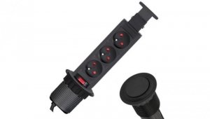 Rozgałęźnik meblowy na 3 gniazda 2P+Z 230V 16A okrągły wpuszczany w blat LIFT BOX 1,5m czarny