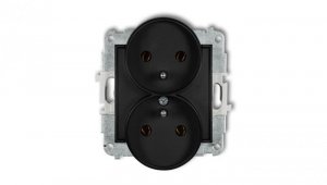 ICON Mechanizm gniazda podwójnego do ramki z uziemieniem 2x(2P+Z) (bez przesłon torów prądowych) czarny mat 12IGPR-2z