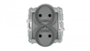 ICON Mechanizm gniazda podwójnego do ramki z uziemieniem 2x(2P+Z) (bez przesłon torów prądowych) szary mat 27IGPR-2z