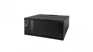 Szafa wisząca 4U, STRONG RACK, 600x450, czarna, drzwi szklane, jednoskrzydłowe, tył osłona pełna, osłony boczne zamykane na kluc
