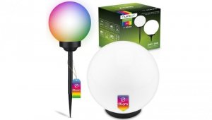 Lampa Solarna Ogrodowa LED ATRIS Wbijana Naziemna Biała Kula 25cm RGB LUMILED
