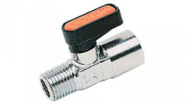 Zawór kulowy Ghilux mini R 1/2 GZ - R 1/2 GW, PN20, gwintowany, mosiądz niklowany, PTFE/NBR