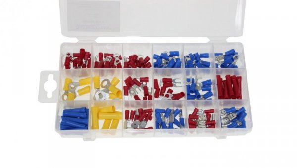 Zestaw tulejek, złączek, końcówek izolowanych / Końcówki oczkowe izolowane / końcówki widełkowe / konektory /BOX-1 / 175 szt.