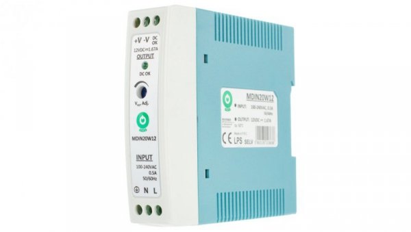 Zasilacz POS na szynę DIN 20W 12V DC 1,67A MDIN20W12