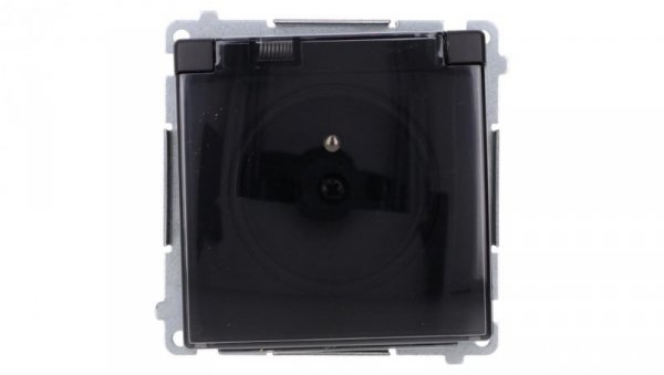 Simon Basic Gniazdo wtyczkowe z uziemieniem, IP44 (moduł) 16A, 250V, zaciski śrubowe klapka transp. czarny BMGZ1B.01/49A