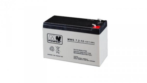 MWS 7.2-12 Akumulator AGM 12V/7.2Ah do CCTV, do zabawek MW Power