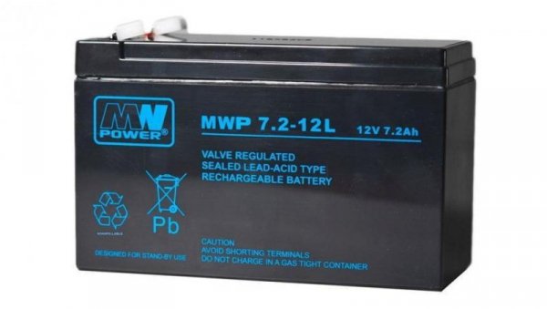 MWP 7.2-12L akumulator AGM 12-15 lat 12V/7.2Ah
