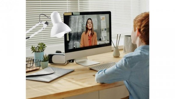 Lampka Biurkowa Kreślarska Stołowa E27 TOBI Biała Lumiled + uchwyt na blat