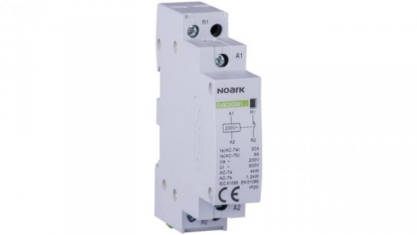Stycznik modułowy 20A 2xNO cewka 230V TH35 instalacyjny 2-biegunowy 1-modułowy NOARK