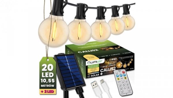 Girlanda Solarna Ogrodowa 20x LED Ozdobne Kuleczki 10,55m 2700K Ciepła + Pilot CALLIS2 LUMILED