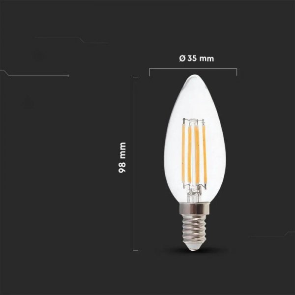 Żarówka LED V-TAC 4W Filament E14 Świeczka VT-1986 4000K 400lm