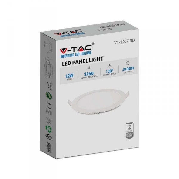 Panel LED V-TAC Premium Downlight 12W Okrągły fi170 VT-1207 4000K 1160lm
