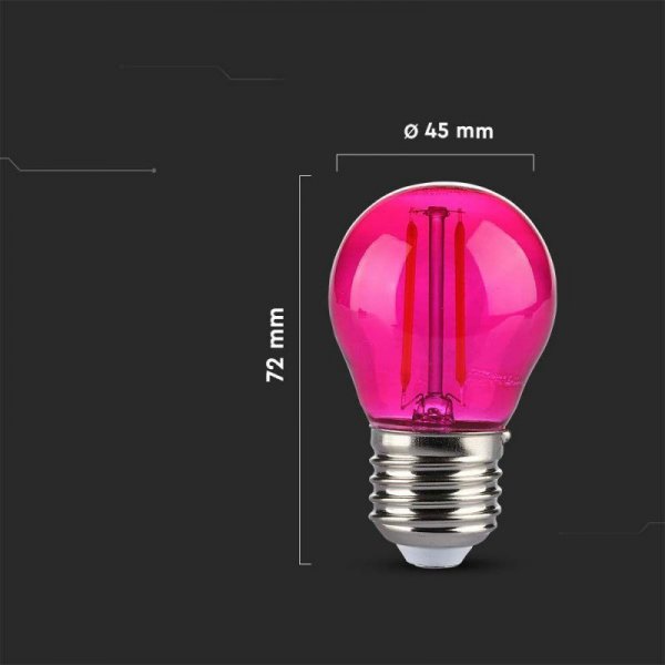 Żarówka LED V-TAC 2W Filament E27 Kulka G45 Kolor VT-2132 Kolor Różowy 60lm