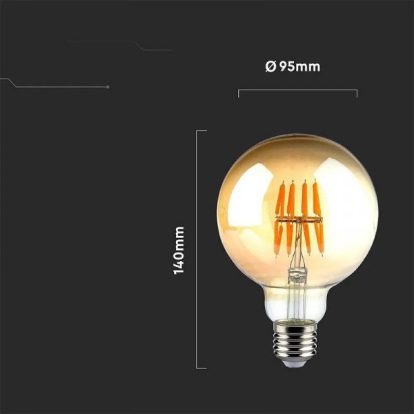 Żarówka LED V-TAC 8W Filament E27 Kula Glob G95 Bursztyn 95x138mm VT-2019-N 2200K 700lm