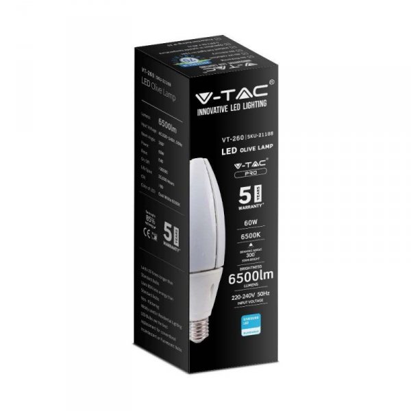 Żarówka LED V-TAC SAMSUNG CHIP 60W E40 VT-260 4000K 6500lm 5 Lat Gwarancji