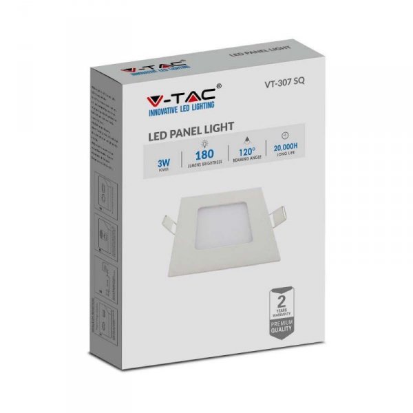 Panel LED V-TAC Premium Downlight 3W Kwadrat 84x84 VT-307 4000K 130lm