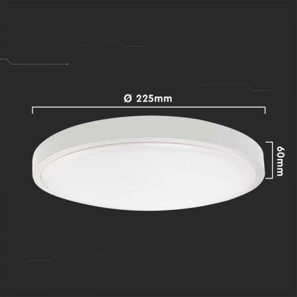 Plafon V-TAC 18W LED Okrągły IP44 Czujnik Ruchu Mikrofalowy 23cm Biały VT-8618S-W-RD 6500K 1800lm