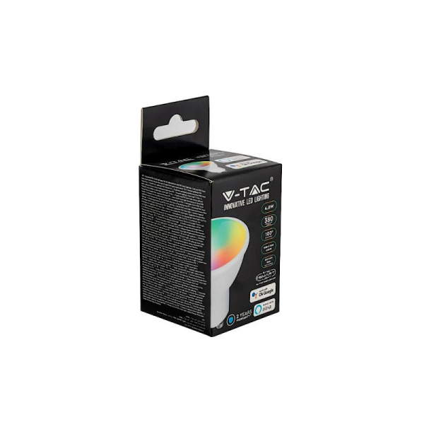 Żarówka LED SMART WiFi V-TAC 4.8W GU10 Amazon Alexa Google Home VT-2215 RGB+2700K-6500K 380lm