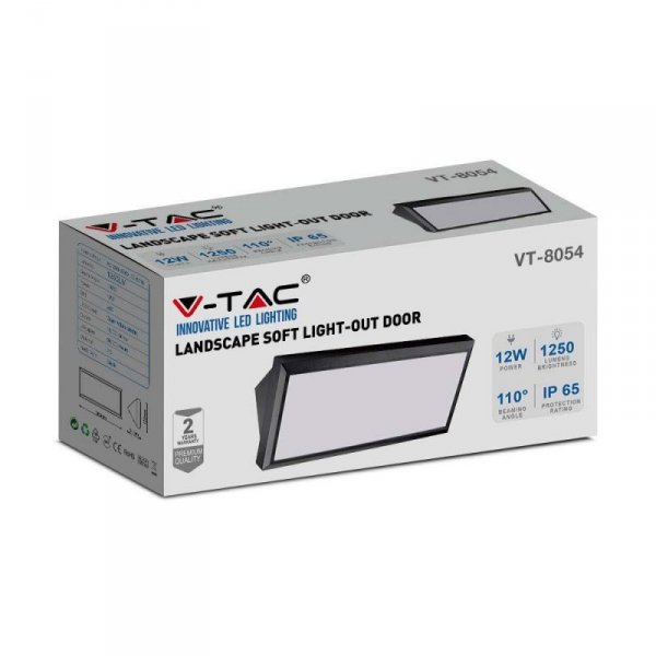 Oprawa Ścienna V-TAC 12W LED Ukośna Czarna IP65 VT-8054 4000K 1250lm