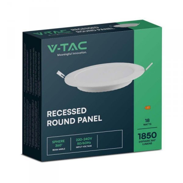 Panel LED V-TAC Wpuszczany Premium Downlight 18W Okrągły fi220 VT-61018 6500K 1980lm