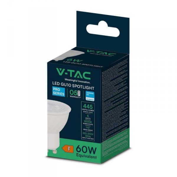 Żarówka LED V-TAC SAMSUNG CHIP 6W GU10 110st VT-247 3000K 445lm 5 Lat Gwarancji