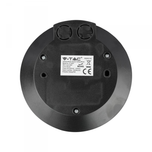 Czujnik Ruchu 360st V-TAC Natynkowy Sufitowy SLIM 25mm Czarny VT-8027