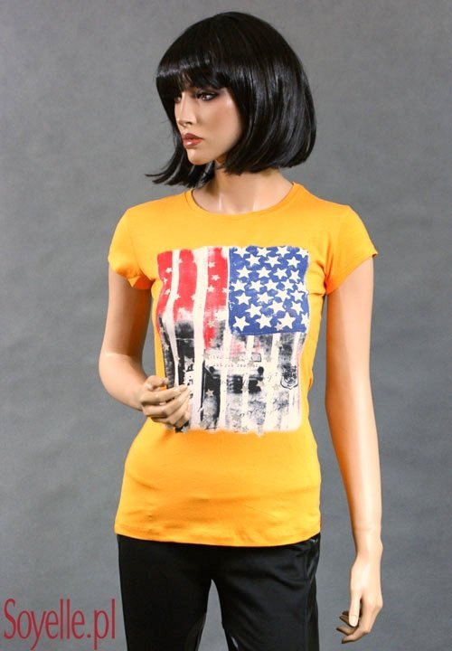 ORANGE US pomarańczowa bluzeczka z amerykańskimi wzorami - flaga, gwiazdki
