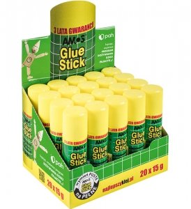 Klej w sztyfcie Amos szkolny biurowy 15 g 20 sztuk DISPLAY
