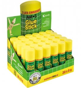 Klej w sztyfcie Amos szkolny biurowy 8 g 30 sztuk DISPLAY