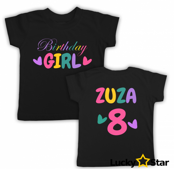 Koszulka na urodziny Birthday GIRL z imieniem i cyfrą Dowolne urodziny