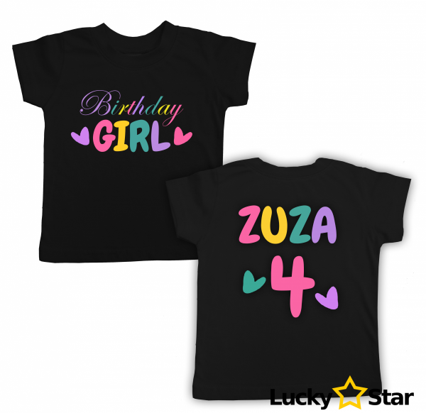 Koszulka na urodziny Birthday GIRL z imieniem i cyfrą Dowolne urodziny