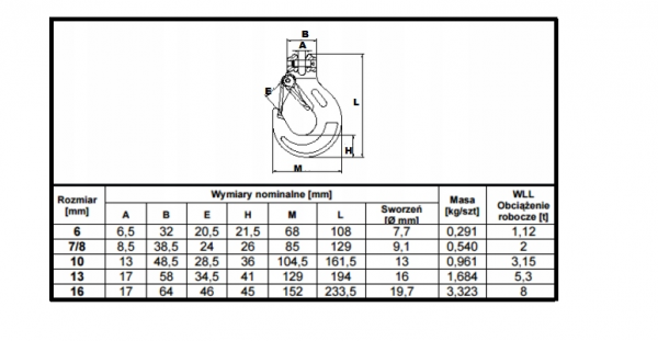 HAK ZAWIESIOWY   6MM WLL 1,12T (GM333G8)
