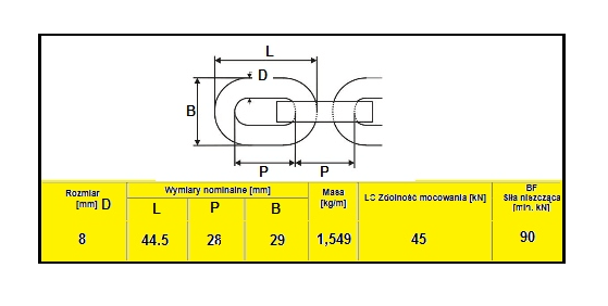 ŁAŃCUCH ZRYWKOWY ZESTAW G8 MM 3 M