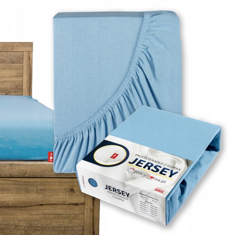 Prześcieradło Jersey z Gumką 90x200 Gruba Polska Bawełna Bok 30 cm błękitny