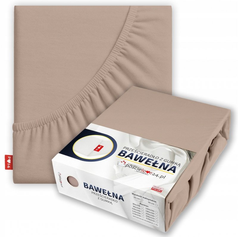 Prześcieradło 200x200 z Gumką GRUBA Bawełna Premium Bok 30 cm Cafe