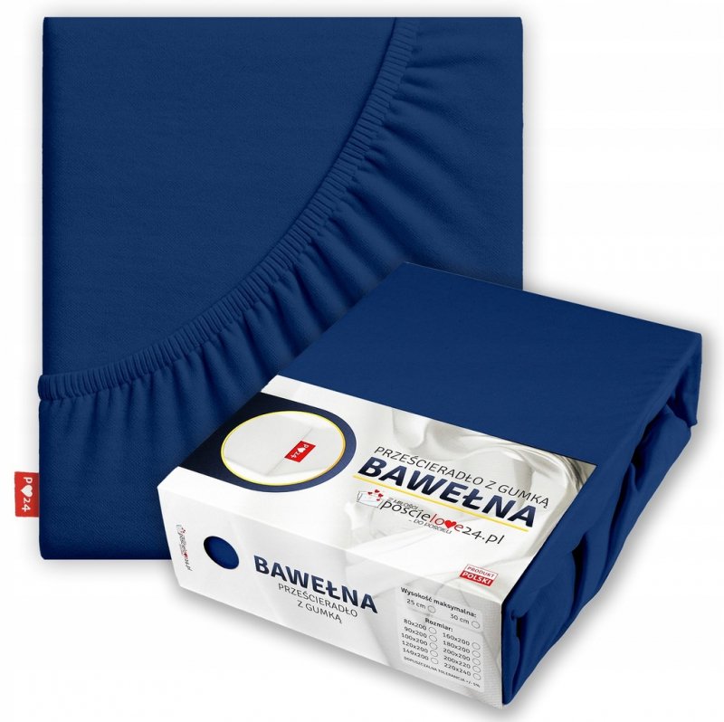 Prześcieradło 100x200 z Gumką GRUBA Bawełna Premium Bok 30 cm Granatowy