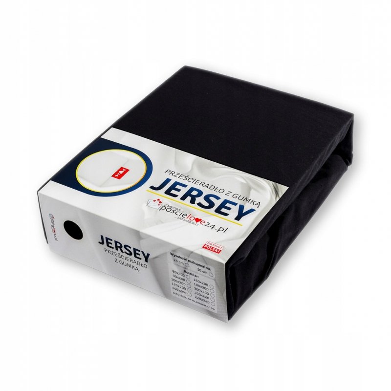 Prześcieradło Jersey z Gumką 200x200 Gruba Bawełna Czesana Bok 30 cm czarny