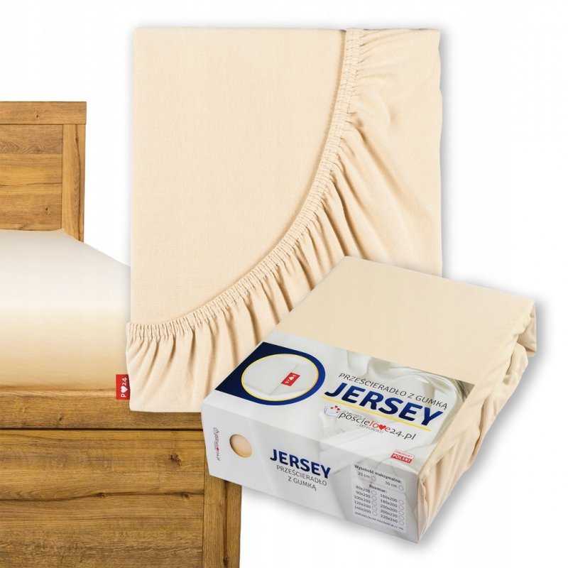 Prześcieradło Jersey z Gumką 200x220 Gruba Bawełna Bok 30 cm kość słoniowa
