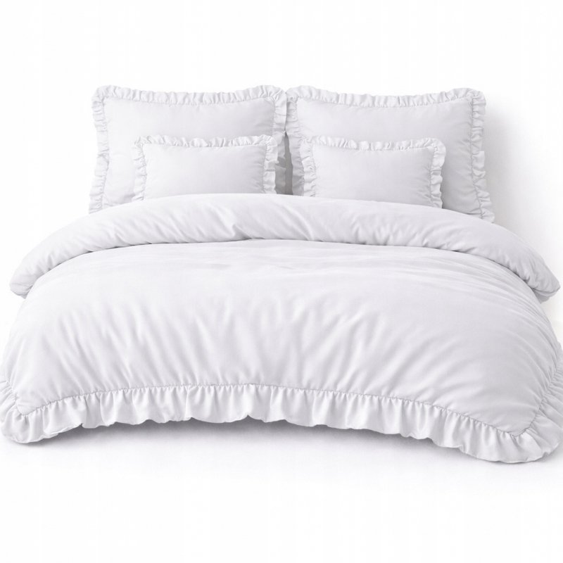 POŚCIEL 160x200 Z FALBANĄ KOMPLET 3 CZĘŚCIOWY MIKROFIBRA KOLOR BIAŁY